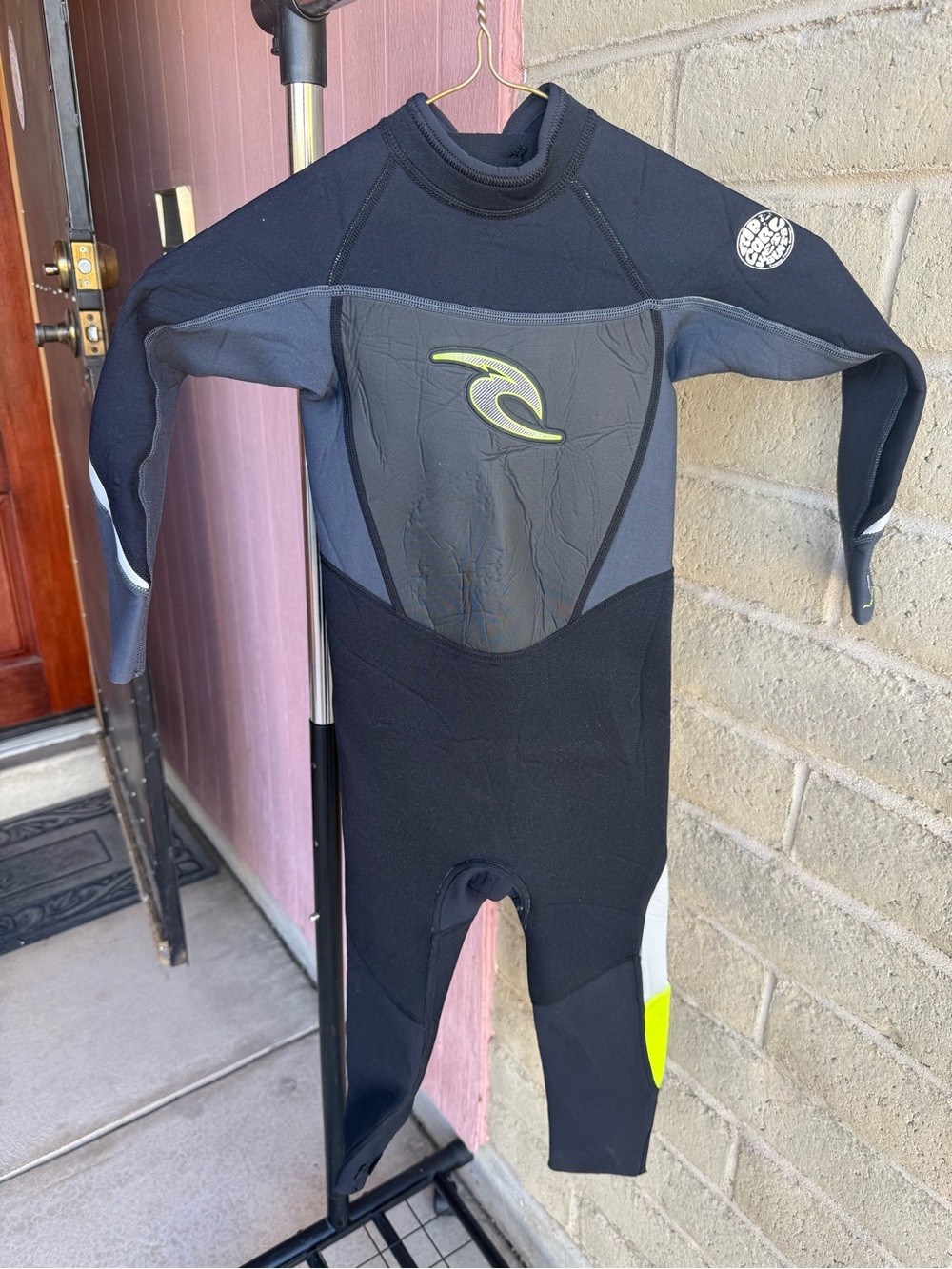 Rip Curl Kids Black & Gray Rashguard Wetsuit with Neon Yellow Accent